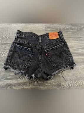 Levi's Washed Black Frayed Denim Cutoff Shorts
